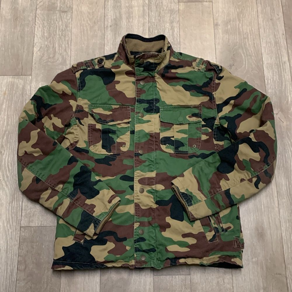 Mens All‎ Son Surplus Brand Camo Full Zip Military Jacket